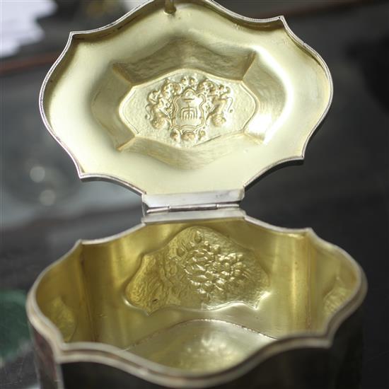 JUDAICA: A mid 19th century Polish 84 zolotnik silver etrog box, 19 oz.